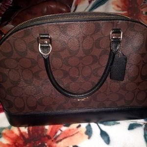 Coach Large Sierra Satchal in Signature Coated Canvas-- Dark Brown